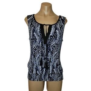 White House Black Market Size Small Blue Abstract V-Neck Ruched Bottom Tank Top